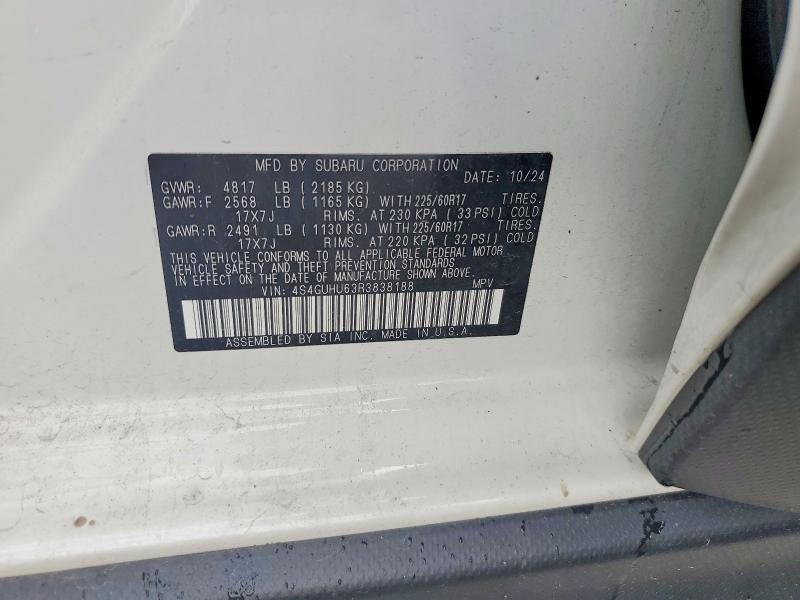 Aukcja sprzedaży 2024 Subaru Crosstrek, vin: 4S4GUHU63R3838188, numer aukcji: 63896346