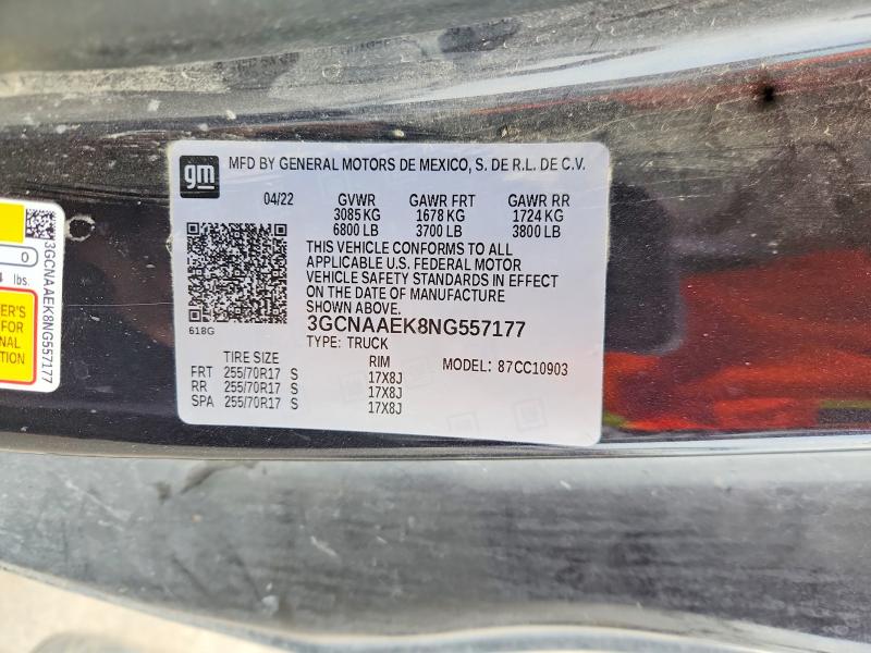 2022 Chevrolet Silverado მანქანა იყიდება აუქციონზე, vin: 3GCNAAEK8NG557177, აუქციონის ნომერი: 66831846