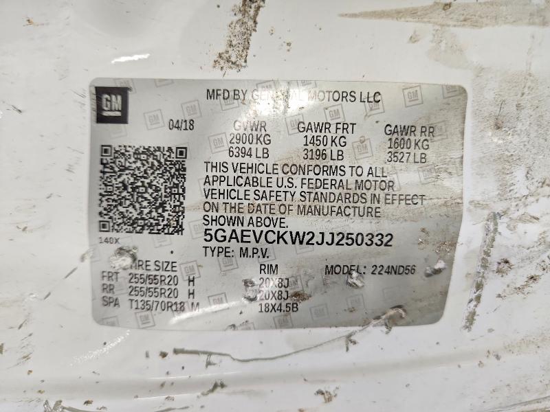 64152916 :رقم المزاد ، 5GAEVCKW2JJ250332 vin ، 2018 Buick Enclave مزاد بيع