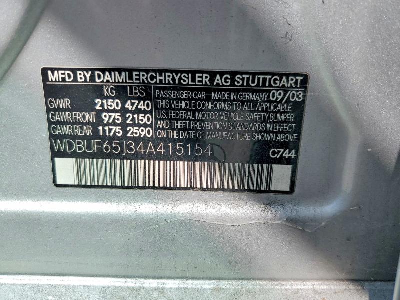Продаж на аукціоні авто 2004 Mercedes-benz E, vin: WDBUF65J34A415154, номер лоту: 65347376