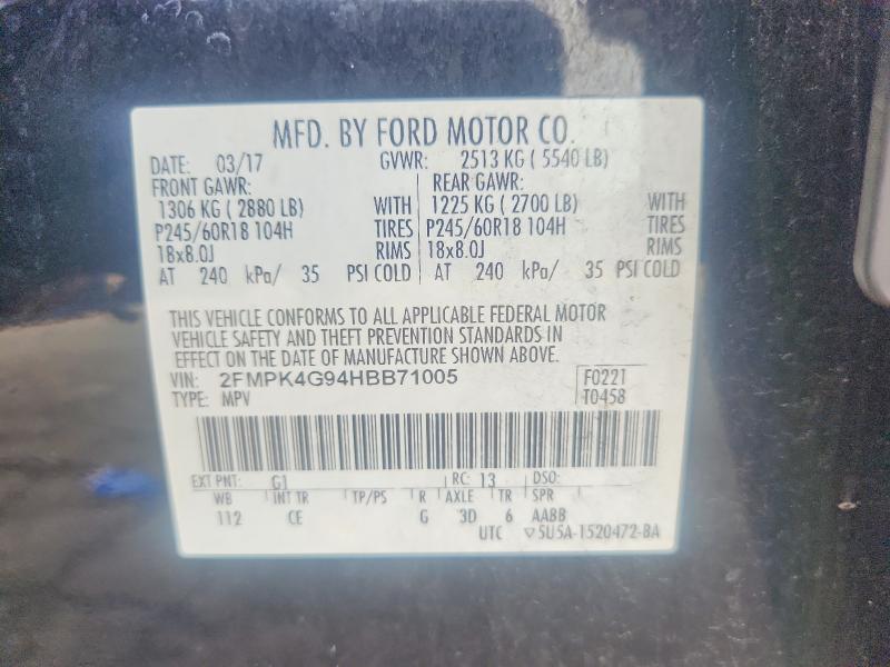 63343146 :رقم المزاد ، 2FMPK4G94HBB71005 vin ، 2017 Ford Edge مزاد بيع