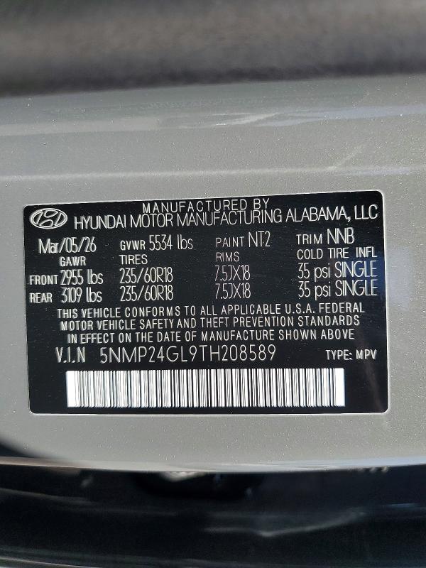 64329656 :رقم المزاد ، 5NMP24GL9TH208589 vin ، 2026 Hyundai Santa Fe مزاد بيع