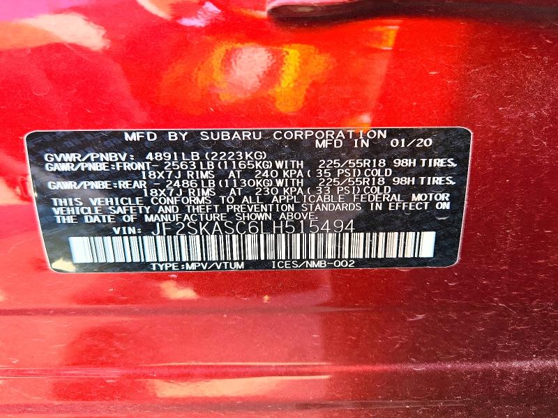 2020 Subaru Forester მანქანა იყიდება აუქციონზე, vin: JF2SKASC6LH515494, აუქციონის ნომერი: 64579846
