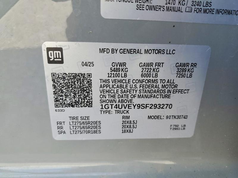 2025 Gmc Sierra მანქანა იყიდება აუქციონზე, vin: 1GT4UVEY9SF293270, აუქციონის ნომერი: 65386386