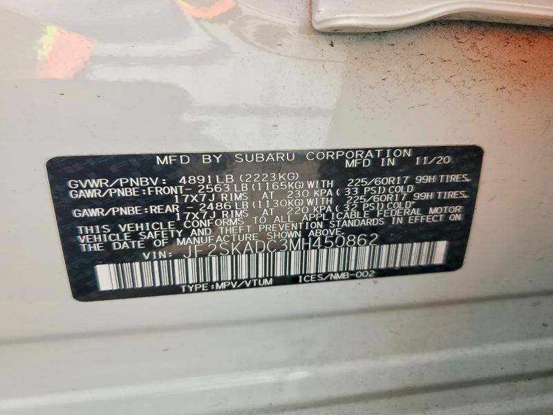 2021 Subaru Forester მანქანა იყიდება აუქციონზე, vin: JF2SKADC3MH450862, აუქციონის ნომერი: 63333176