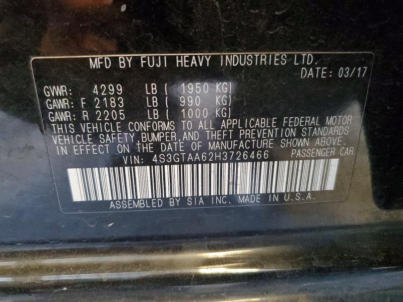 Продаж на аукціоні авто 2017 Subaru Impreza, vin: 4S3GTAA62H3726466, номер лоту: 64592396