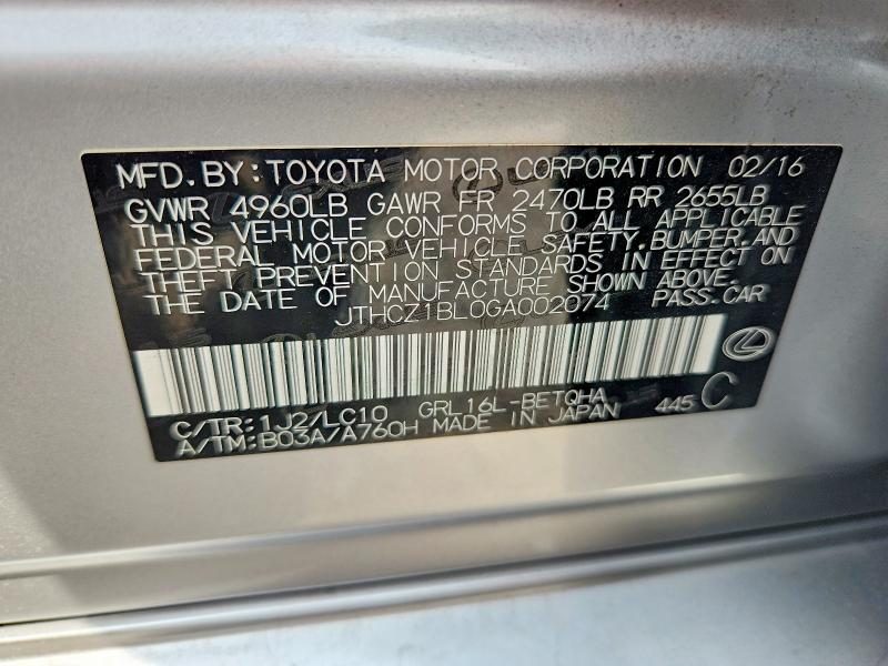 Продажа на аукционе авто 2016 Lexus Gs, vin: JTHCZ1BL0GA002074, номер лота: 64398046