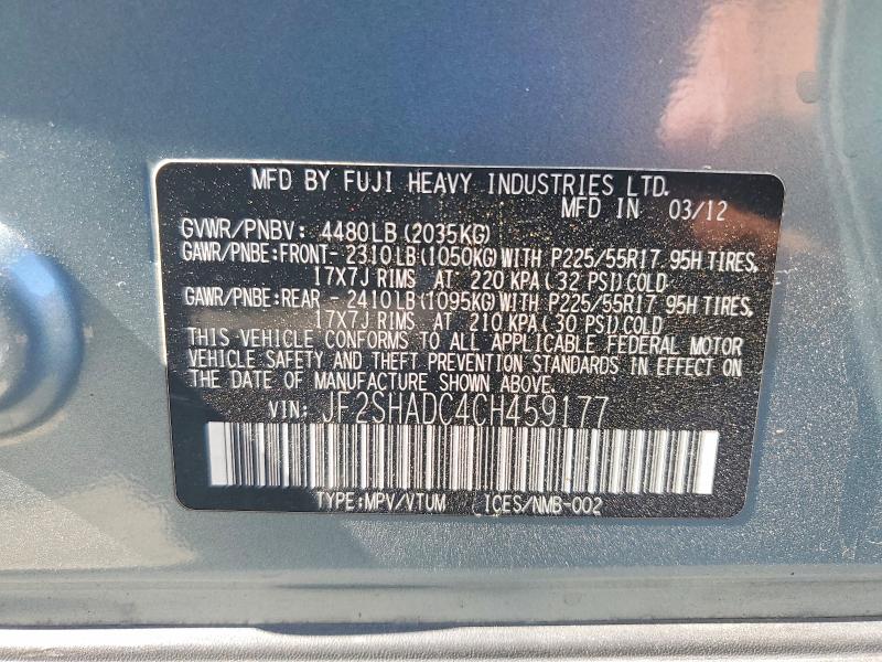 Продажа на аукционе авто 2012 Subaru Forester, vin: JF2SHADC4CH459177, номер лота: 63907666