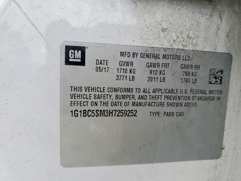 Продаж на аукціоні авто 2017 Chevrolet Cruze, vin: 1G1BC5SM3H7259252, номер лоту: 64684446