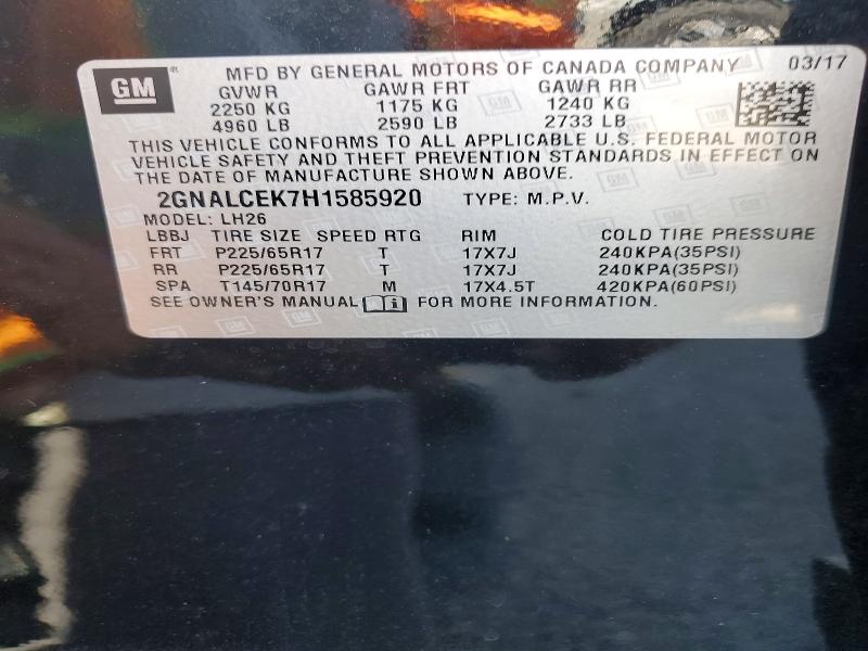 Aukcja sprzedaży 2017 Chevrolet Equinox, vin: 2GNALCEK7H1585920, numer aukcji: 64242646