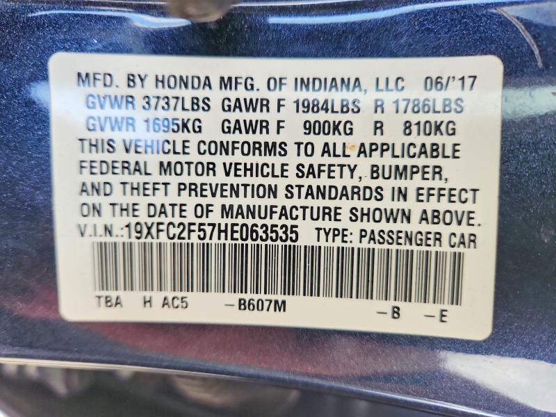 63236376 :رقم المزاد ، 19XFC2F57HE063535 vin ، 2017 Honda Civic مزاد بيع