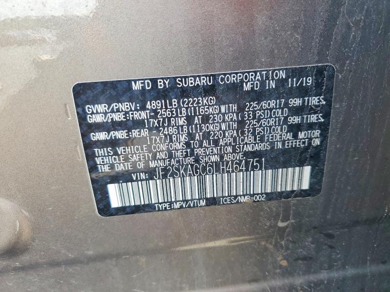 65795176 :رقم المزاد ، JF2SKAGC6LH464751 vin ، 2020 Subaru Forester مزاد بيع