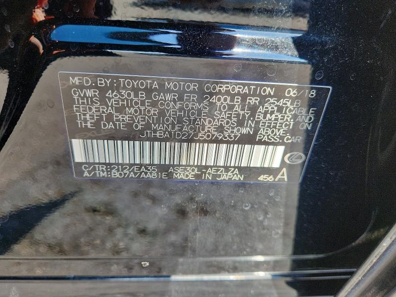 Aukcja sprzedaży 2018 Lexus Is, vin: JTHBA1D27J5079337, numer aukcji: 65701606