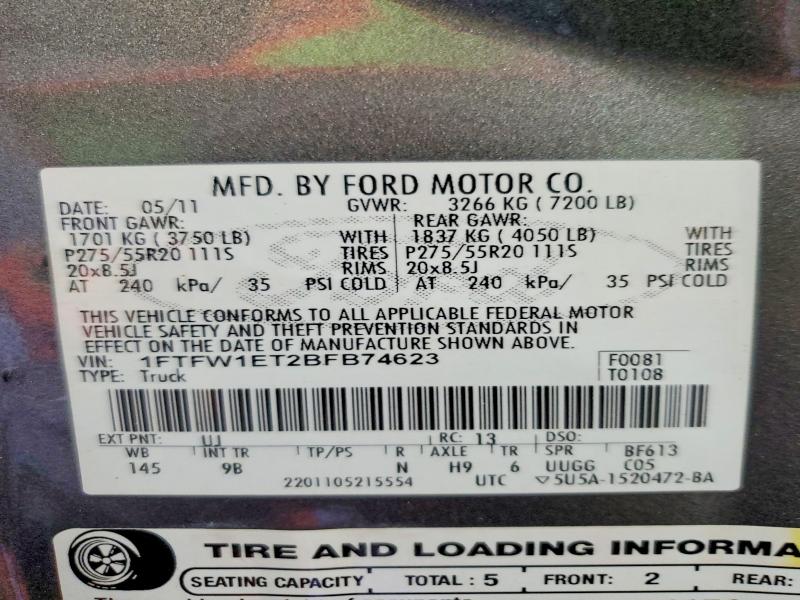 Продажа на аукционе авто 2011 Ford F150, vin: 1FTFW1ET2BFB74623, номер лота: 65196896