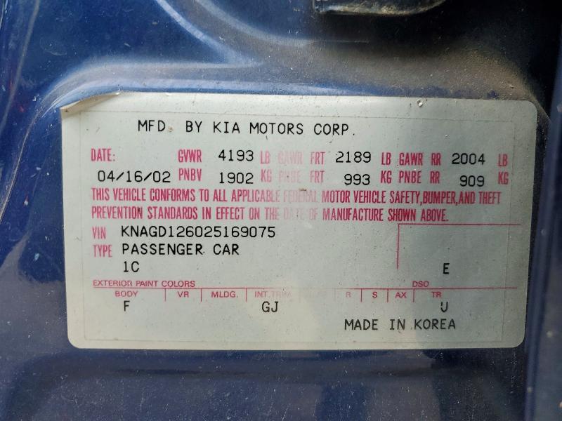 64940366 :رقم المزاد ، KNAGD126025169075 vin ، 2002 Kia Optima مزاد بيع
