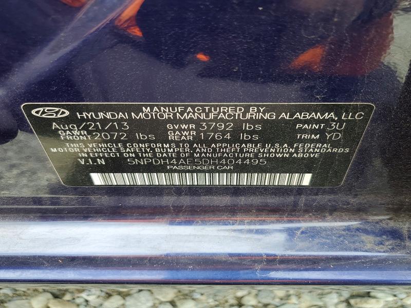 64620206 :رقم المزاد ، 5NPDH4AE5DH404495 vin ، 2013 Hyundai Elantra مزاد بيع