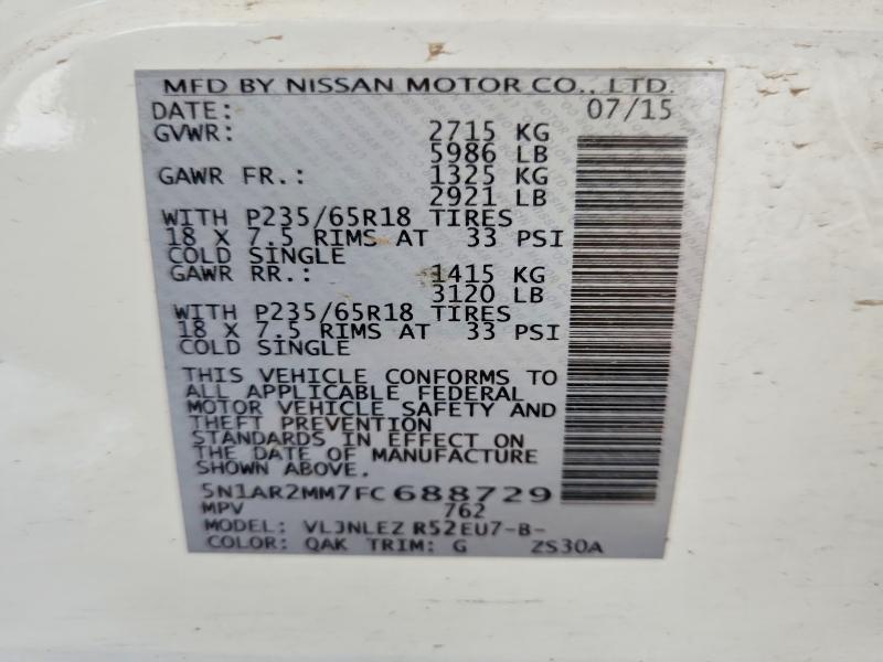 Aukcja sprzedaży 2015 Nissan Pathfinder, vin: 5N1AR2MM7FC688729, numer aukcji: 66725456