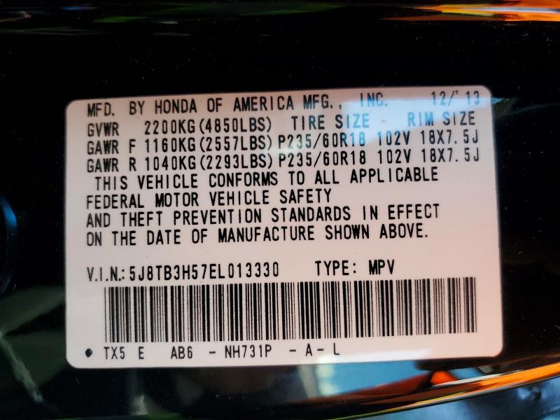63865696 :رقم المزاد ، 5J8TB3H57EL013330 vin ، 2014 Acura Rdx مزاد بيع