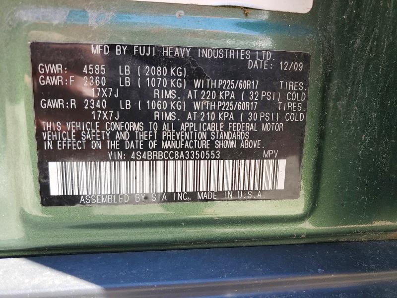 Продаж на аукціоні авто 2010 Subaru Outback, vin: 4S4BRBCC8A3350553, номер лоту: 63329646