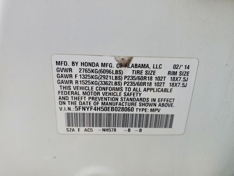 2014 Honda Pilot მანქანა იყიდება აუქციონზე, vin: 5FNYF4H50EB028060, აუქციონის ნომერი: 64646566