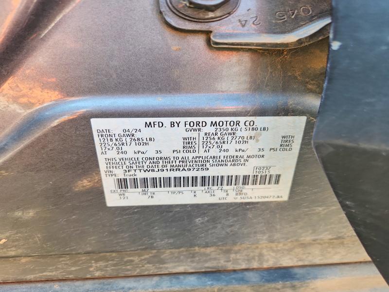 64124556 :رقم المزاد ، 3FTTW8J91RRA97259 vin ، 2024 Ford Maverick مزاد بيع