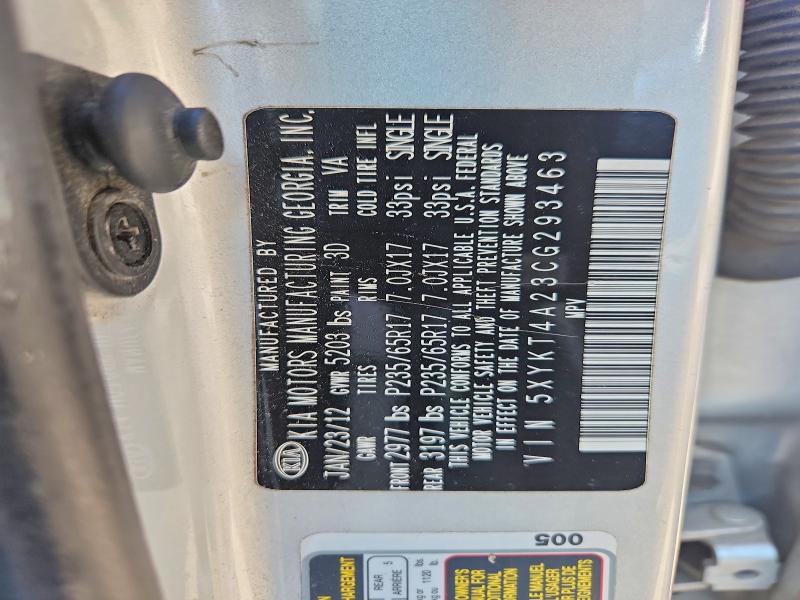 64960716 :رقم المزاد ، 5XYKT4A23CG293463 vin ، 2012 Kia Sorento مزاد بيع