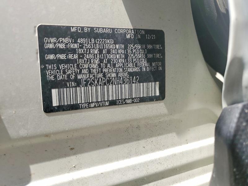 Продаж на аукціоні авто 2022 Subaru Forester, vin: JF2SKAPC2NH436142, номер лоту: 63853186