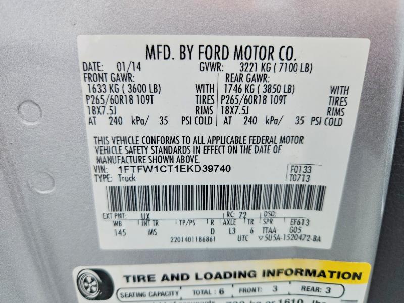 Aukcja sprzedaży 2014 Ford F150, vin: 1FTFW1CT1EKD39740, numer aukcji: 63369666