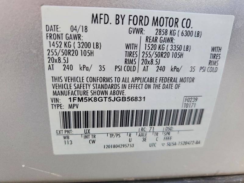 Продажа на аукционе авто 2018 Ford Explorer, vin: 1FM5K8GT5JGB56831, номер лота: 66573286