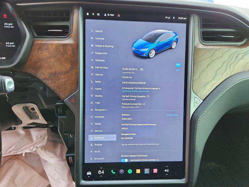 66738986 :رقم المزاد ، 5YJXCBE22LF236229 vin ، 2020 Tesla Model X مزاد بيع