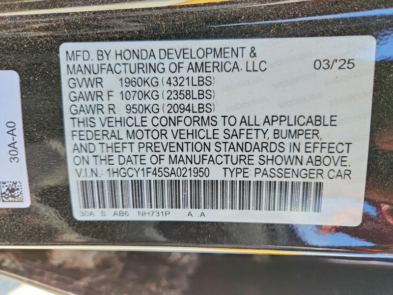 Aukcja sprzedaży 2025 Honda Accord, vin: 1HGCY1F45SA021950, numer aukcji: 65877766