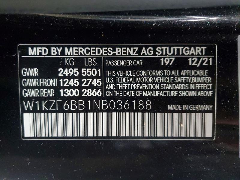 Aukcja sprzedaży 2022 Mercedes-benz E, vin: W1KZF6BB1NB036188, numer aukcji: 64447906