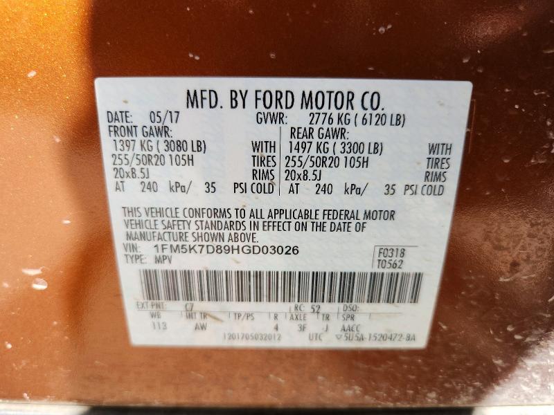 Продажа на аукционе авто 2017 Ford Explorer, vin: 1FM5K7D89HGD03026, номер лота: 65899306