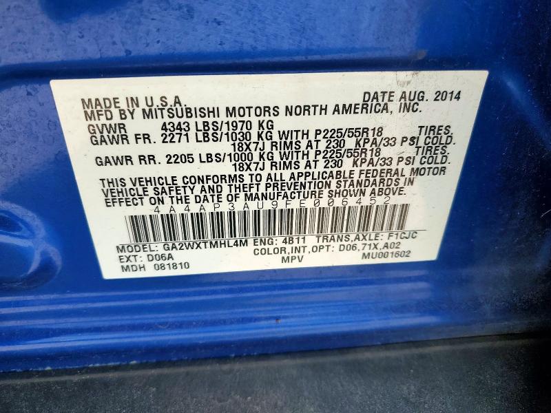 63292496 :رقم المزاد ، 4A4AP3AU9FE006452 vin ، 2015 Mitsubishi Outlander Sport مزاد بيع