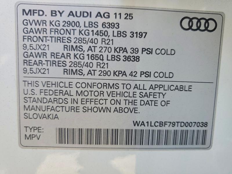 Aukcja sprzedaży 2026 Audi Q7, vin: WA1LCBF79TD007038, numer aukcji: 63770436