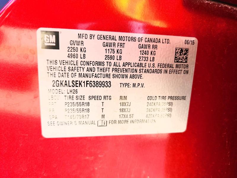 Aukcja sprzedaży 2015 Gmc Terrain, vin: 2GKALSEK1F6389933, numer aukcji: 62615156
