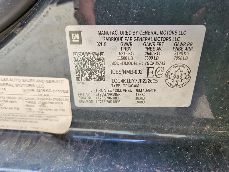 Aukcja sprzedaży 2018 Chevrolet Silverado, vin: 1GC4K1EY7JF222615, numer aukcji: 63929596