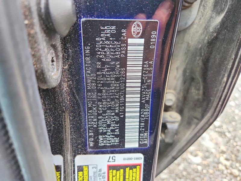 Продажа на аукционе авто 2020 Toyota Camry, vin: 4T1G11BK7LU012266, номер лота: 63694736