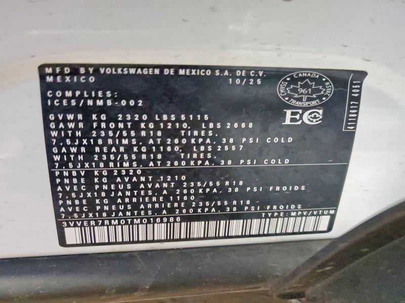 2026 Volkswagen Tiguan მანქანა იყიდება აუქციონზე, vin: 3VVER7RM0TM016986, აუქციონის ნომერი: 64223416