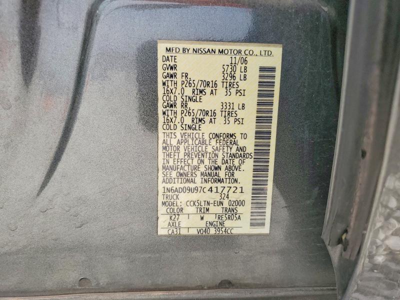 2007 Nissan Frontier მანქანა იყიდება აუქციონზე, vin: 1N6AD09U97C417721, აუქციონის ნომერი: 64701166