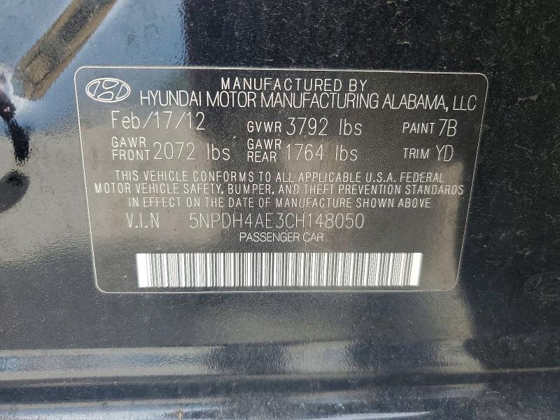 Продаж на аукціоні авто 2012 Hyundai Elantra, vin: 5NPDH4AE3CH148050, номер лоту: 63738676