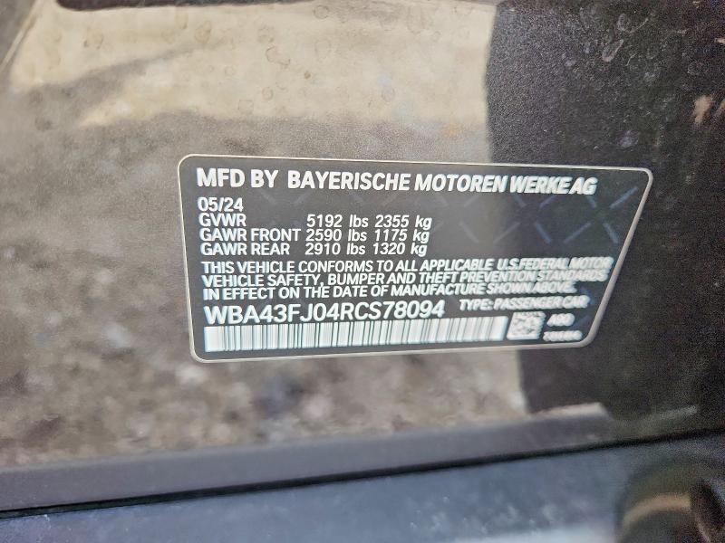 63601026 :رقم المزاد ، WBA43FJ04RCS78094 vin ، 2024 Bmw 530 مزاد بيع