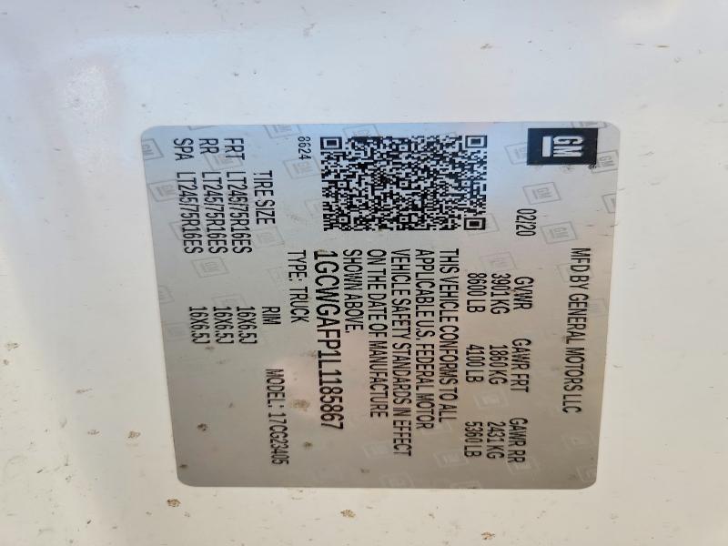 67154876 :رقم المزاد ، 1GCWGAFP1L1185867 vin ، 2020 Chevrolet Express G2500 مزاد بيع