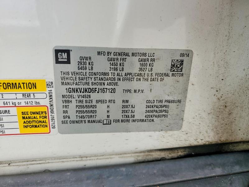 Aukcja sprzedaży 2015 Chevrolet Traverse, vin: 1GNKVJKD6FJ167120, numer aukcji: 64992136