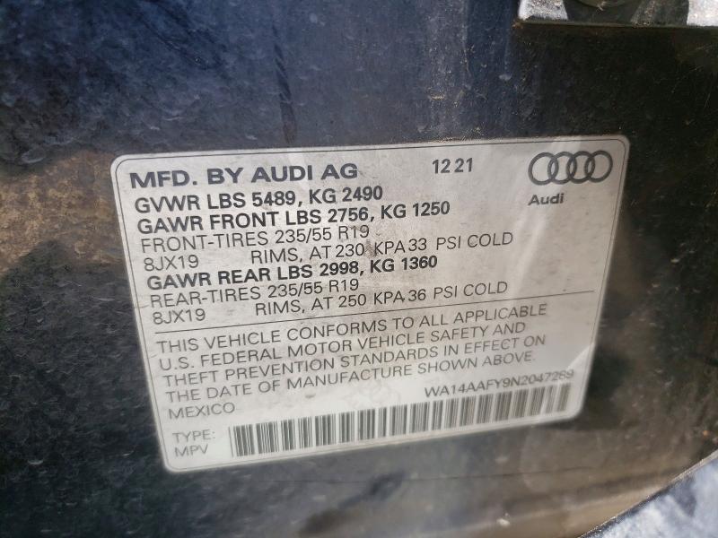 Aukcja sprzedaży 2022 Audi Q5, vin: WA14AAFY9N2047289, numer aukcji: 65926936