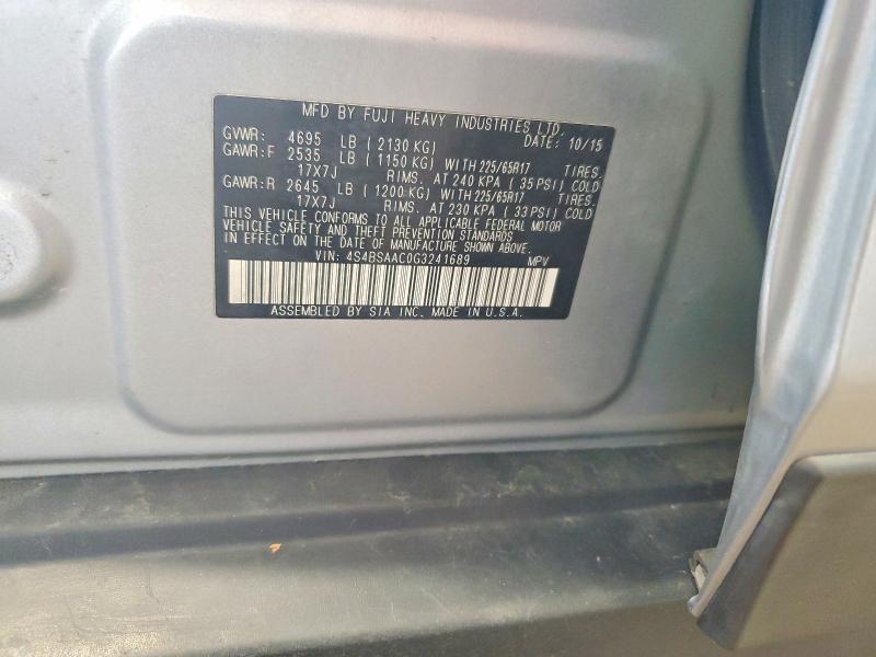 Aukcja sprzedaży 2016 Subaru Outback, vin: 4S4BSAAC0G3241689, numer aukcji: 64315966