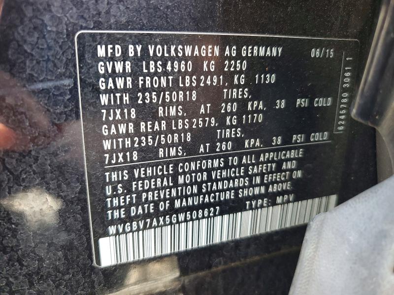 64813566 :رقم المزاد ، WVGBV7AX5GW508627 vin ، 2016 Volkswagen Tiguan مزاد بيع