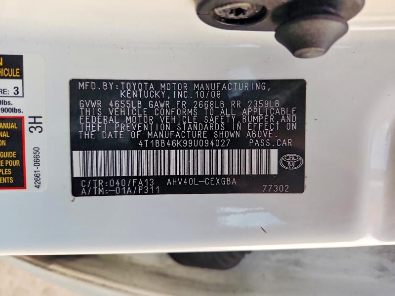 Aukcja sprzedaży 2009 Toyota Camry, vin: 4T1BB46K99U094027, numer aukcji: 64206456