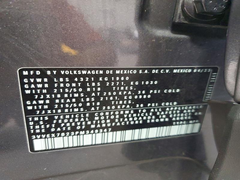 64503536 :رقم المزاد ، 3VVEX7B23PM349347 vin ، 2023 Volkswagen Taos مزاد بيع