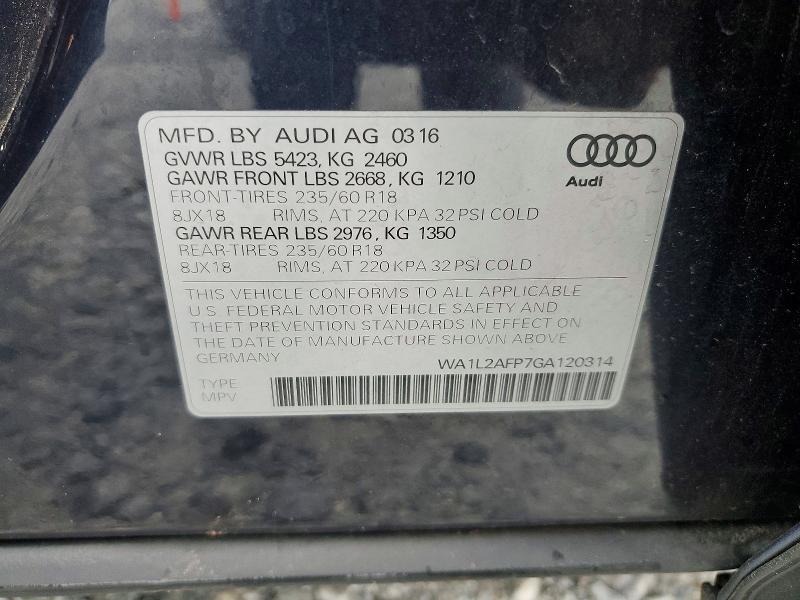 Aukcja sprzedaży 2016 Audi Q5, vin: WA1L2AFP7GA120314, numer aukcji: 64053436